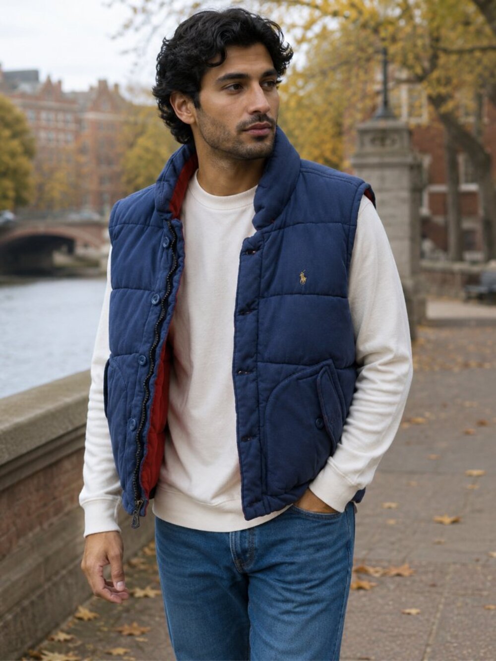 POLO RALPH LAUREN Reversible Puffer Vest Jacket 2000s Red Blue Medium Rare VTG